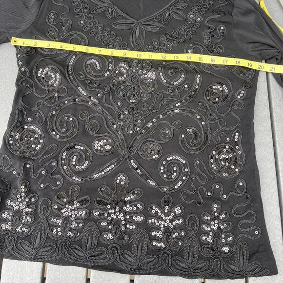 Black sequin women’s top with 3/4 length sleeve, women's size M - Picture 3 of 8